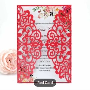Elegant 10-Piece Laser-Cut Pearl Paper Wedding Invitations Birthdays Red